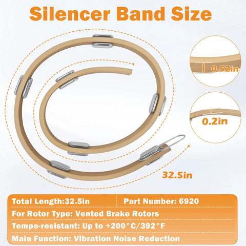 Brake Lathe Silencer Band For Ventilated Rotors Replacement Part dimensions and features overview, size 32.5in, heat resistant.