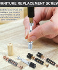 25 Pack Black Cam Lock Screws M6x40mm Zinc Alloy And Plastic Furniture Hardware Connectors beside a hand holding a screw.
