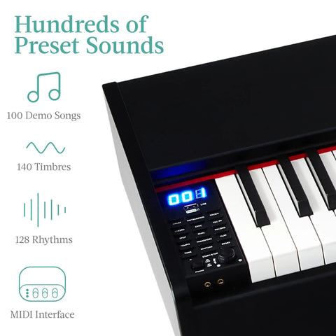 Display and controls on 88 Key Weighted Hammer Action Digital Piano Set with U Stand, 3 Pedal Unit, and headphone jacks