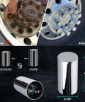 Before and after of 60 Pcs 33mm Lug Nut Covers Kit Premium ABS Chrome Screw On Nut Cover Caps Standard Flanged For Semi Trucks Trailers.