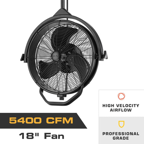 Rugged Outdoor 18 Inch Ceiling Mount Fan With Dual Height Mount Options 360 Degree Direction Up And Down Adjustable 3 Speeds