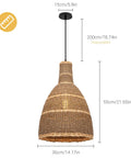 One Light Farmhouse Pendant Light In Natural Rattan And Seagrass, Hanging Ceiling Lamp for dining room and bedroom
