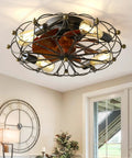 Caged Ceiling Fan With Light Remote Control 5 Bulbs 6 Speeds 20 Inch Black With Reversible Blades in living room