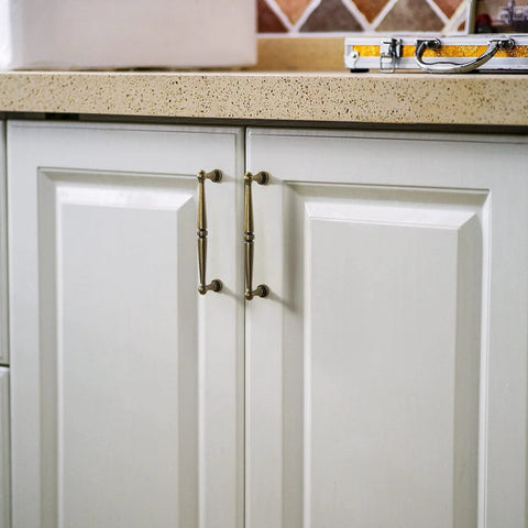 6 Pack Antique Brass Cabinet Handles Zinc Alloy Drawer Pulls For Kitchen And Furniture, 5.04 Inch Center To Center Vintage Brass Bar
