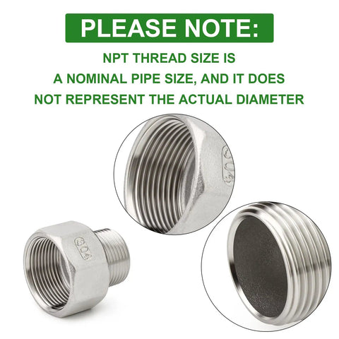 304 Stainless Steel Reducer Adapter Pipe Fitting 1 Inch NPT Male To 1-1/2 Inch NPT Female with thread size note