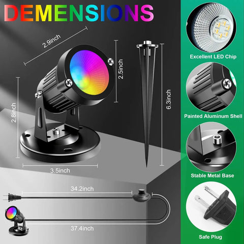 Indoor RGBW Spotlight Set 2 Pack Dope With Remote 5W Uplights In 16 Colors Color Changing Aluminum Construction dimensions shown.