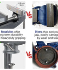 All-Purpose Table Vise With 3 Inch Jaw Opening And 360 Degree Swivel Base, Heavy Duty Bench Clamp For Woodworking And Metalworking, Thickened 0.2 Inch Jaw For Superior Grip, Fits Most Workbenches And Tables showing thick 5mm jaw and swivel base