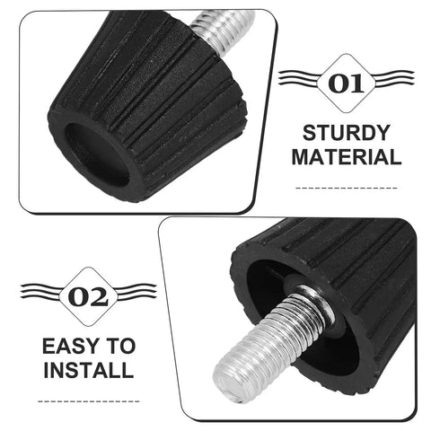 Close-up of Adjustable Screw-In Furniture Levelers With Anti-Slip Pads, Heavy-Duty Threaded Feet for Chairs and Tables, PP and Iron