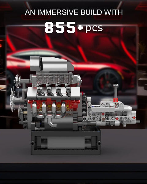 V8 Engine Model Kit With Transmission Build Your Own STEM 8 Cylinder Car Engine From 855 Plus Parts Realistic Engine Block Building Set For Adults Hands On Engineering Toys For Collectors And Hobbyists, 855+ pcs