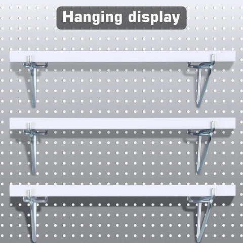 Four Pack White Fiberboard Pegboard Shelf Brackets Slick Wall Storage Organizers For Garage Or Home Office Solid Heavy Duty Peg Boards Keeping Things Neat Stain Resistant Hassle Free Setup And Ready To Roll
