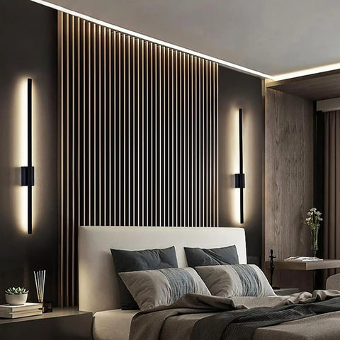 Modern Wall Sconces, Wall Lamp LED Metal Modern Reading Lamps Elegant Rectangle Indoor Wall Sconce Acrylic Wall Lighting Fixture 44W for Bedside Bedroom Living Room Hallway 3,Black Warm Light-100CM near bed with decorative wall.