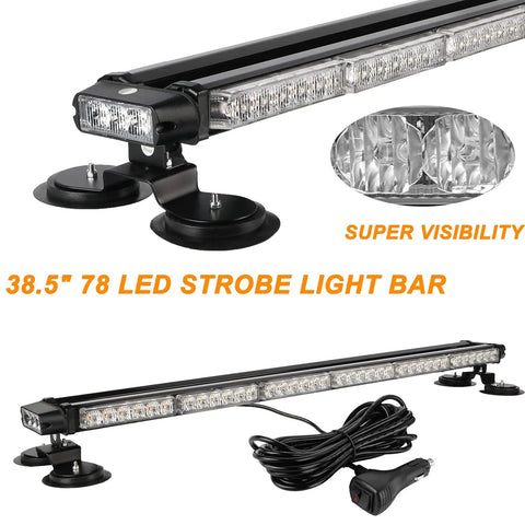 38.5 Inch 78 LED Emergency Strobe Light Bar Double Side Flashing with Magnetic Base for Construction Vehicles