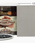 Starter Kit With Natural Sugar Maple Charcoal Chips And Stainless Steel Grid Delivers True Charcoal BBQ Flavor On Gas Grills In 10 Minutes A Smoker Box Alternative For Propane Grills 2lb Bag image showing package, charcoal chips on plate, and stainless grid.