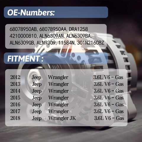 Beefed Up High Output Jeep Wrangler Alternator 2012-2017 3.6L And 2018 JK 3.6L 12V 160A 6 Groove Pulley Replacement close-up