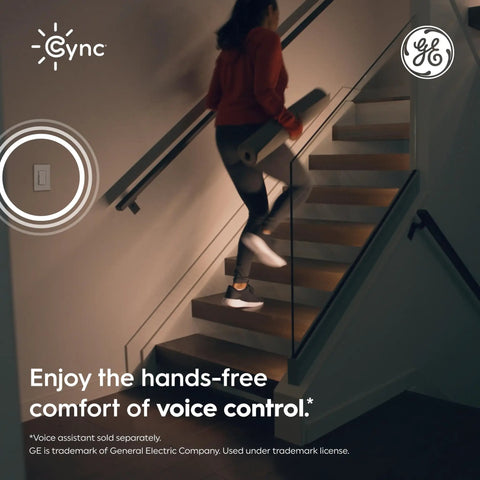 Effortless Install Paddle Dimmer Smart Switch With Matter Ready Wiring And Alexa Support For Smooth Lighting Control installed next to stairs.