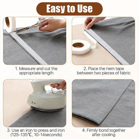 Instructions for 12 Roll Iron On Hem Tape Set No Sew Fabric Fusing Tape In 0.75 Inch And 1 Inch Widths White And Black 64 M Each Roll