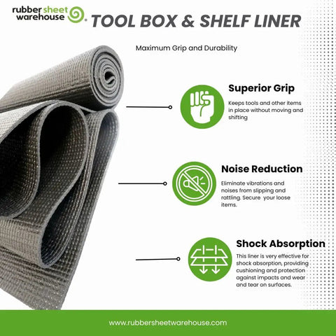 Industrial Grade Tool Box Mat PVC Work Surface Protector With Textured Anti Slip Grip Cut To Fit 16 Inch Wide By 6 Feet Long Garage And Shop Mat Durable Tool Tray Pad For Preventing Slips And Scratches, black rolled liner