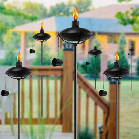 55 Inch Adjustable Outdoor Garden Torch Set with 3 Prong Grounded Stake for patio pathway and party lighting in backyard