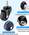 Heavy Duty TPE Rubber Caster Wheels Set Of 4 1.5 To 2 Inch No Brake Stem Castors With 360 Degree Silent Spin M6 M8 M10