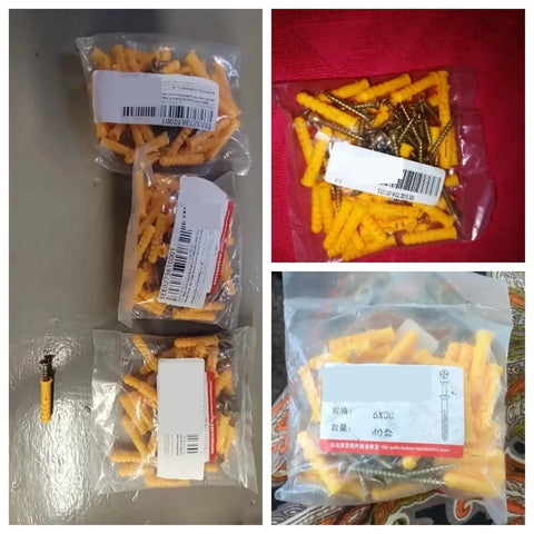 Beefed Up Self Tapping Screw Kit With Stainless Steel Wall Anchors For Drywall, 200 Pcs Cross Tip Screws, Yellow Zinc Plated Carbon Steel, Rust Resistant No Prep Install, Easy Mounting For Shelves And TV Brackets. Packaged anchors and screws, 6x30 mm