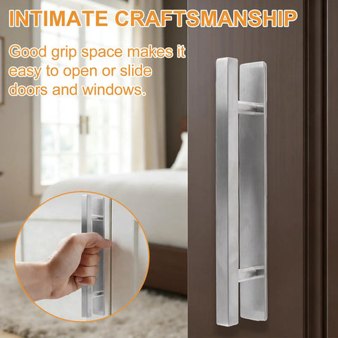 Stick On Adhesive Handles 2 Pack 200mm Stainless Steel Push Pull Cabinet Doors Wardrobe Barn Door Multipurpose Peel And Stick Easy Install For Kitchen Closet And Furniture Silver on dark door, hand gripping handle