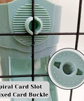 Close-up of a 2 Pack No Drip Rabbit Water Bottle 17oz showing spiral card slot and buckling mechanism for secure attachment.