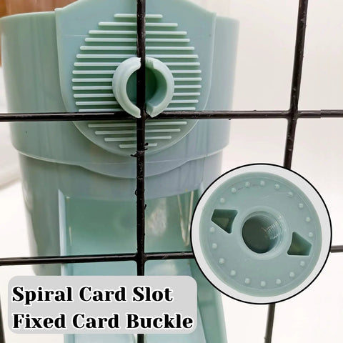 Close-up of a 2 Pack No Drip Rabbit Water Bottle 17oz showing spiral card slot and buckling mechanism for secure attachment.