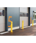 Image of heavy duty bollard covers for 8 inch poles 57 inches tall, made of HDPE, used as parking lot guards.