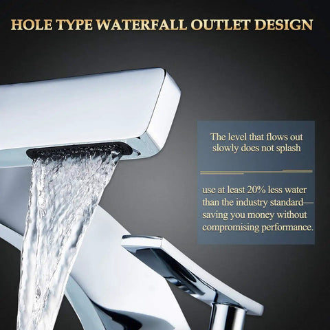 Chrome Bathroom Sink Faucet With Single Hole Mount, Solid Brass Lavatory Vanity Faucet waterfall design with water flowing
