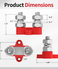 Badass Heavy Duty 250 Amp Power Distribution Block With Dual 3/8 Studs Marine Grade Battery Junction Block dimensions illustration