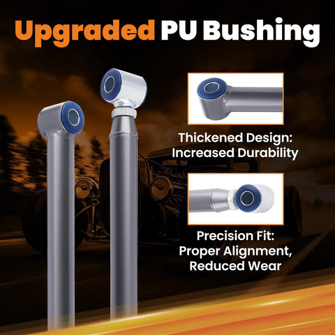 Beefy Adjustable Universal Parallel 4 Link Kit For Car Suspension Upgrades Heavy Duty Steel Links With Zinc End Caps 24 Inch Long Built For Hot Rods And Rat Rods Classic Cars And Air Ride Systems, PU bushing detail