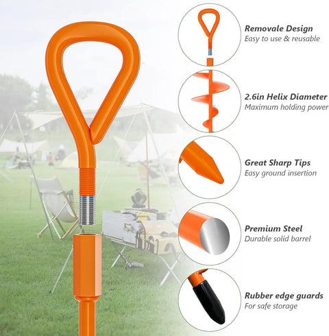 30 Inch Ground Anchor Set Heavy Duty Earth Anchors Screw In Kit With T Handle Hex Wrench for outdoor use, orange