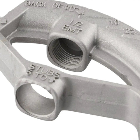 Heavy Duty Aluminum EMT Conduit Bending Head Compatible With 1/2 Inch Electrical Pipe Manual Hand Bender Tool with engraved labels.