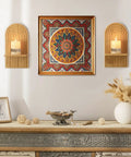 Lowkey Stunning Boho Wall Decor Set Of Two Natural Wood 3D Arch Candle Holder Mid Century Modern Living Room Accent With Sturdy Screw Mount For Instant Cozy Vibes, displayed with wall art.