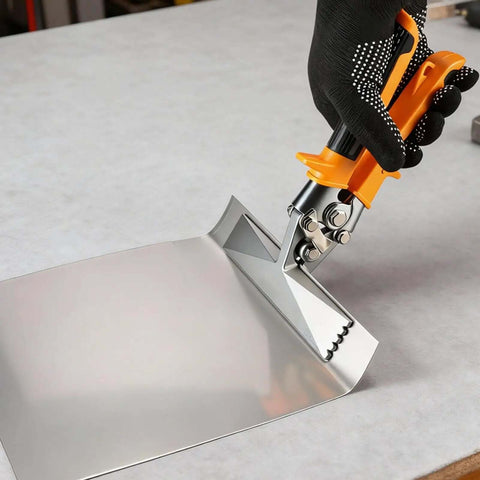 3 Inch Sheet Metal Hand Seamer with TPR Handle Straight Jaw Bender used for bending metal sheet in HVAC projects.