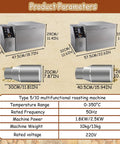 No Sweat Heavy Duty Electric Coffee And Nut Roaster With Auto Timer And Adjustable Temperature Dial dimensions and specifications chart.