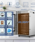 Heavy Duty 16 Trays Commercial Food Dehydrator For Making Sweet Beef Jerky And Dried Fruit All Week Long Without Breaking A Sweat Featuring Stainless Steel Racks And A Reliable 1500 Watt Motor with drip tray and control panel.