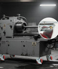 Heavy Duty 4 Inch Industrial Casters With Secure Rolling Brakes 3200 Lbs Capacity Polyurethane Treads on a lathe machine.