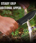 Rugged Fixed Blade Hunting Knife With Powder Coated Stainless Steel Blade And Wooden Grip Full Tang Build carving stick outdoors