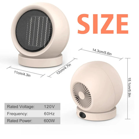 Compact PTC Ceramic Space Heater Portable Electric Desk Heater for Home Office Bedroom Fast Heat in Just 3 Seconds, light brown