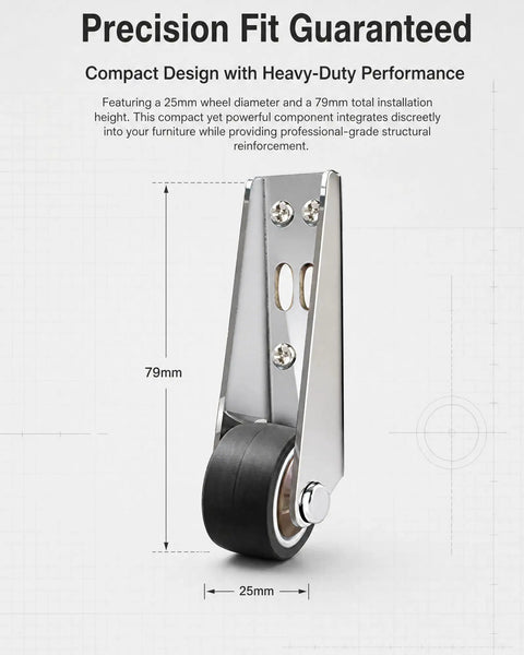 Heavy Duty Vertical Track Roller Wheel With 130lb Load Rating And Anti Sag Support, 25mm diameter, 79mm height, steel and TPR material.