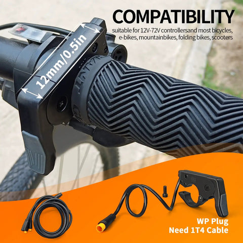 Thumb Throttle For E Bikes And Electric Scooters No Fuss Install On 22Mm Handlebars Left Or Right Hand Compatible Fits 36V 48V 60V 72V Systems Waterproof Plug With 160Cm Cable For Quick Ride Upgrades