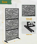 Metal Outdoor Privacy Screen Set Of 2 Freestanding Privacy Fence Panels, 72 Inch High By 47 Inch Wide, Leaf Black Finish