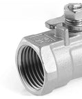 Rock Solid Female Threaded Ball Valve With Smooth As Butter Handle For Dead Stop Leak Free Performance And Heavy Duty Flow Control On Any Residential Or Commercial Plumbing Setup close-up of steel threading