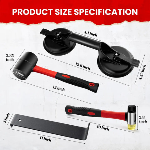 Floor Gap Fixer Tool Kit For LVP And Laminate Floors DIY Installation And Repair Set With Suction Cup Rubber Mallet Pair And Pull Bar Sizes