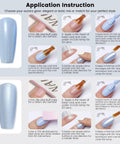 Application instructions for gel polish; steps 1-6 for manicure using HEMA Free Gel Polish Kit Two Pack 18 Ml Light Pink and Hot Pink