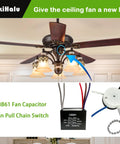 Ceiling Fan Pull Chain Switch With Three Speeds And Four Preinstalled Wires Includes CBB61 Capacitor Set Easy Install