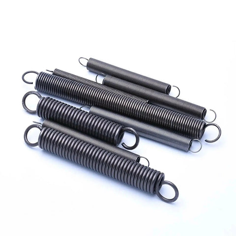 Heavy Duty 2 Pack Tension Springs With Open Hooks For DIY Projects And Repairs Featuring Tough Spring Steel on white background.