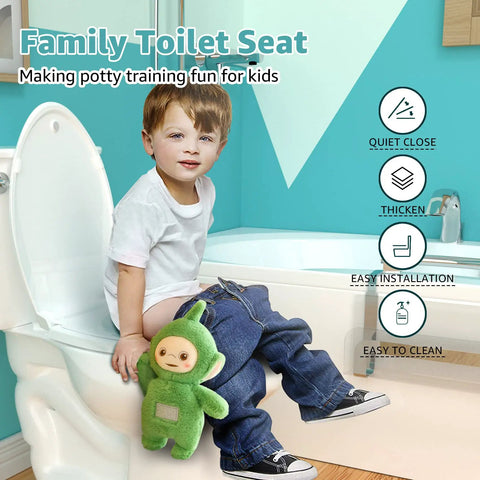 Elongated Toilet Seat With Built In Toddler Seat Slow Close Quick Release Hinges Never Loosen Heavy Duty White Kid Friendly Potty Training Ready For Family Bathrooms Easy Clean And Secure Fit