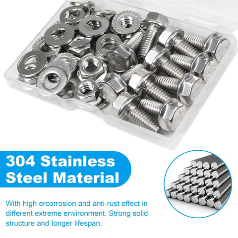 10 Sets 5/16-18 By 1 Inch Flanged Hex Bolts Kit With 5/16-18 Nuts Flat Washers And Spring Lock Washers In 304 Stainless Steel 18-8